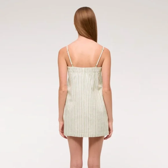 Abercrombie & Fitch Green Stripe Linen-Blend Button Skort size Small Petite - Picture 5 of 8